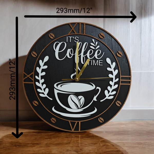 Wall Wood Clock Coffee Time