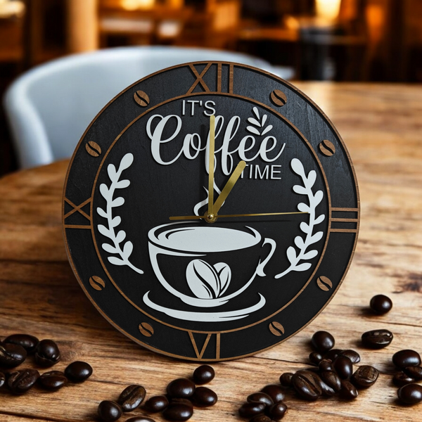 Wall Wood Clock Coffee Time