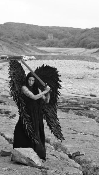 Black Angel Wings Costume Cosplay Photoshoot