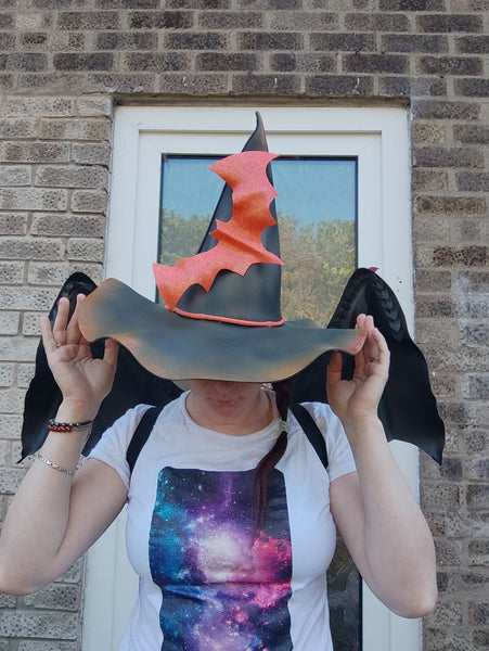 Black Bat Wings & Witch Hat Halloween Party Costume