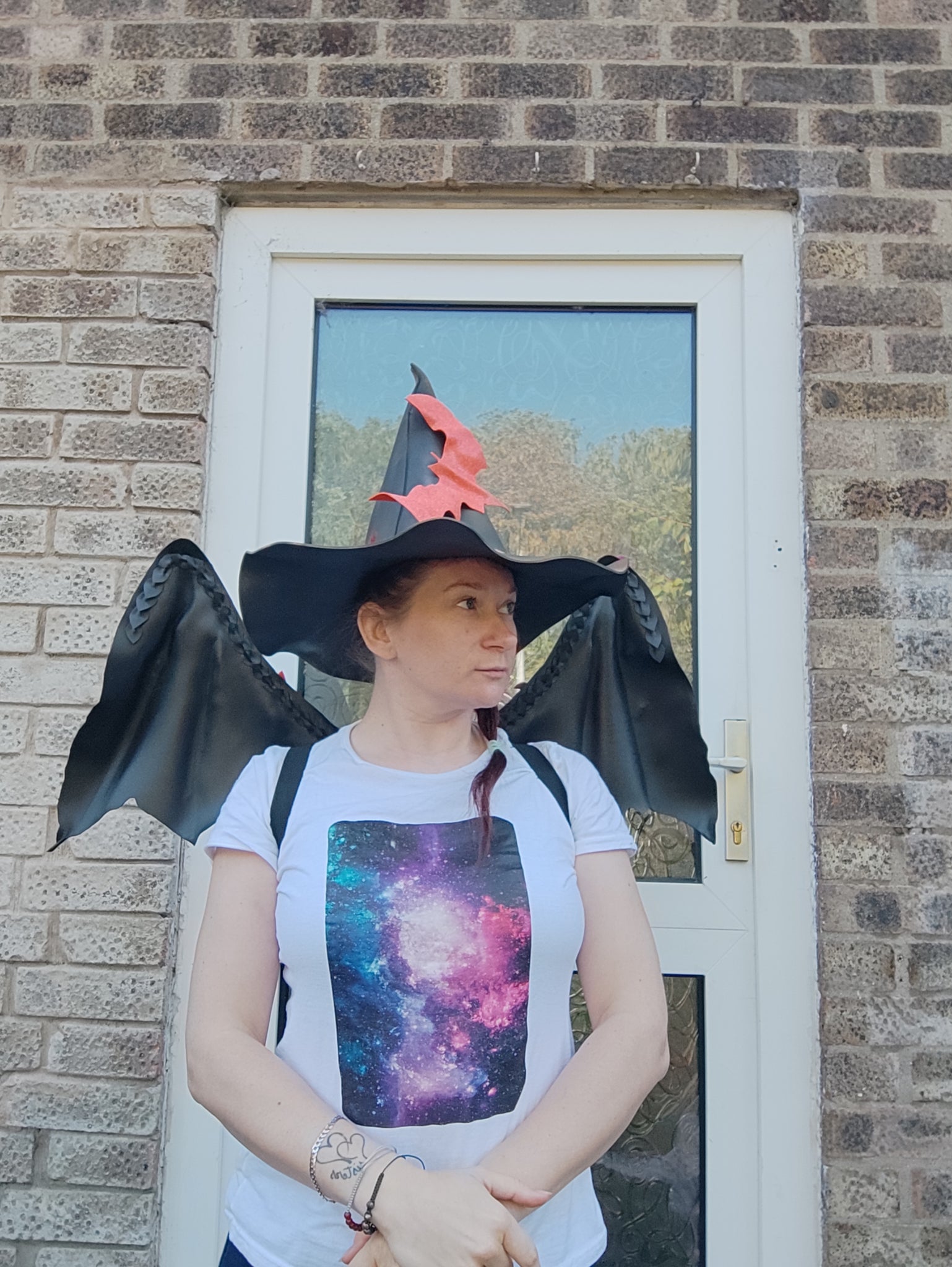 Black Bat Wings & Witch Hat Halloween Party Costume