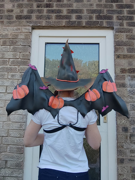 Black Bat Wings & Witch Hat Halloween Party Costume