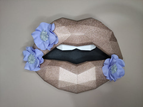 Rose Gold glitter Card Lips 37cm with Flowers Wall Decoration Beauty salon