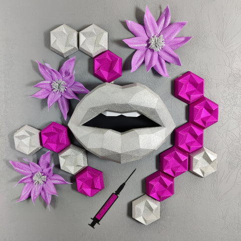 Wall Decoration Set Lips Needle Flowers Hexagon Beauty salon Home decoration