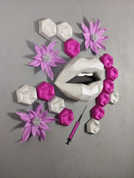 Wall Decoration Set Lips Needle Flowers Hexagon Beauty salon Home decoration