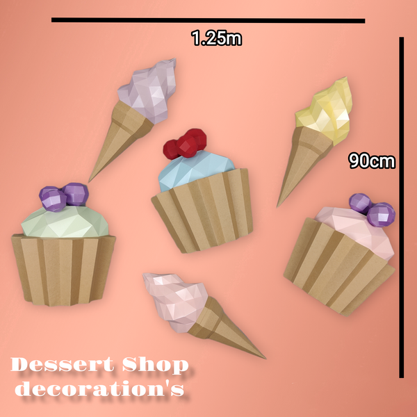 Set of 3 Ice Creams & 3 Muffins Flat Back Wall Decoration