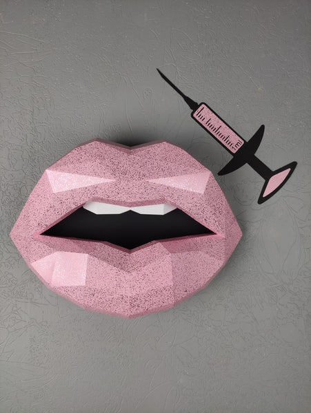 Pink Textured Lips 37cm & Needle 29cm Wall Decoration Beauty salon