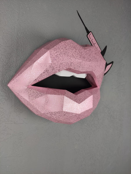 Pink Textured Lips 37cm & Needle 29cm Wall Decoration Beauty salon