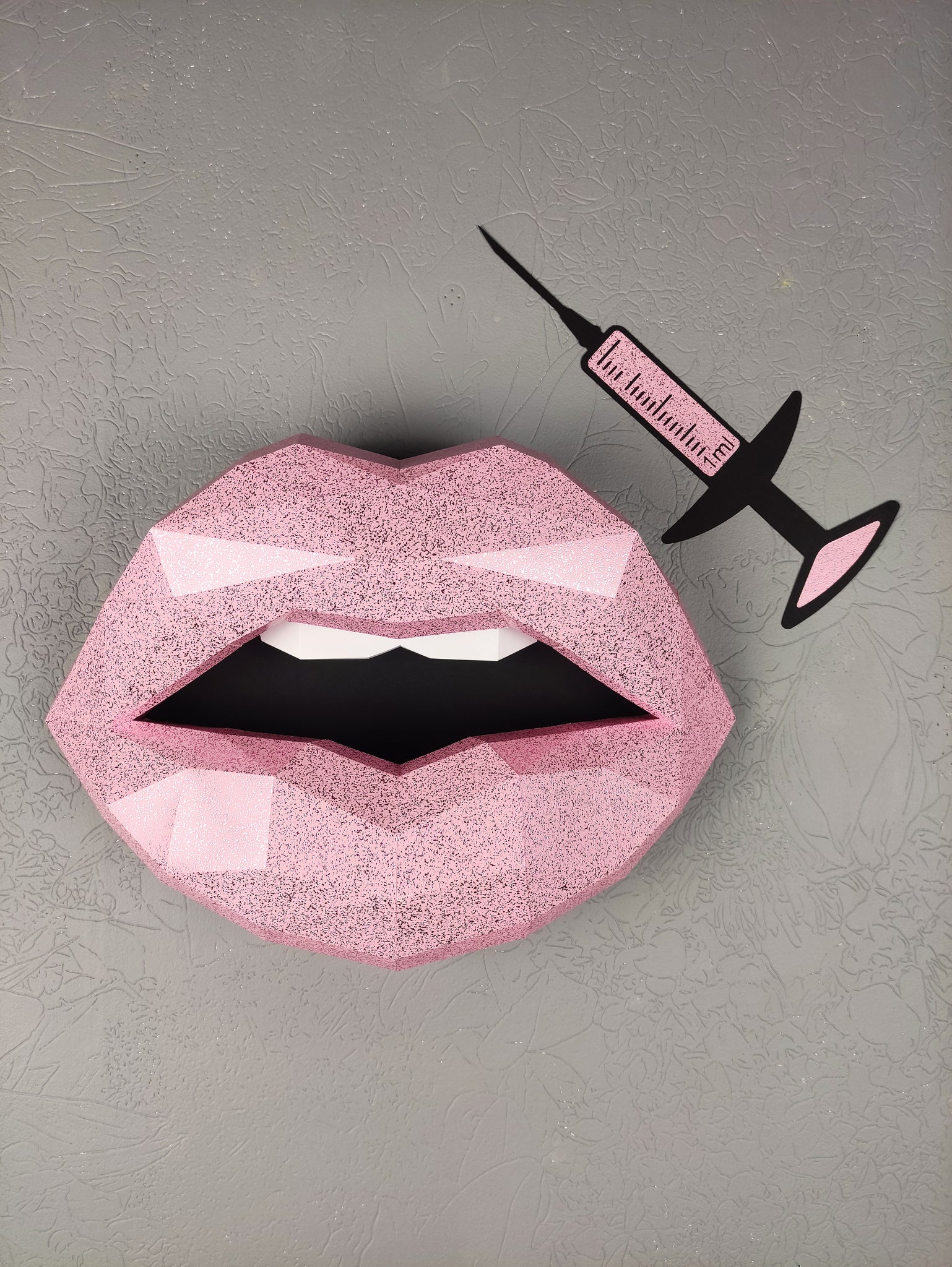 Pink Textured Lips 37cm & Needle 29cm Wall Decoration Beauty salon