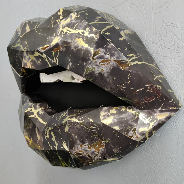 Set of Women Body Card Paper Sculpture 50cm & Lips 37cm Black Marble