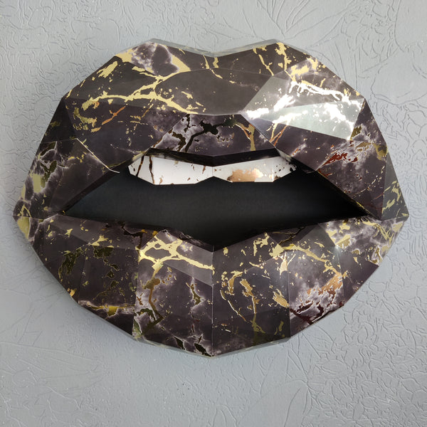 Set of Women Body Card Paper Sculpture 50cm & Lips 37cm Black Marble