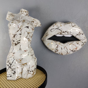 Set of Women Body Card Paper Sculpture 50cm & Lips 37cm White Marble