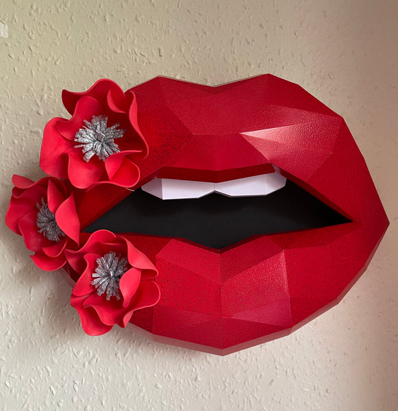 Red Lips 37cm & Flowers Wall Decoration Beauty salon