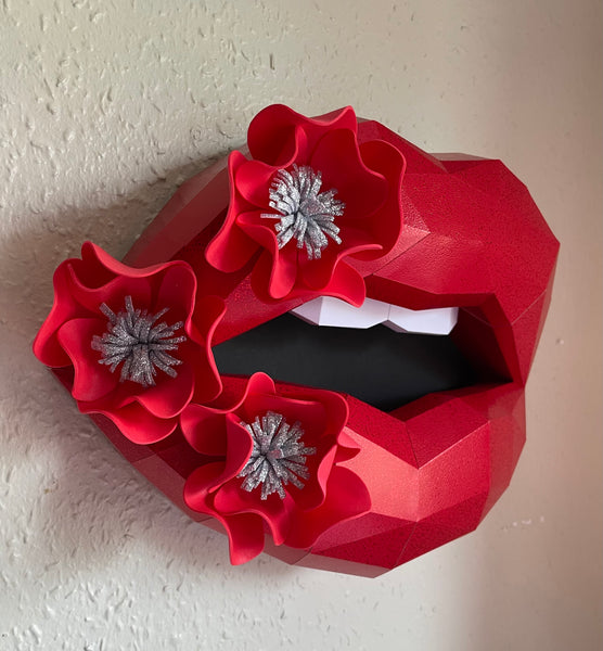 Red Lips 37cm & Flowers Wall Decoration Beauty salon