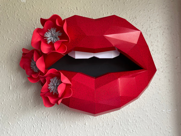 Red Lips 37cm & Flowers Wall Decoration Beauty salon