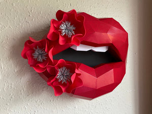 Red Lips 37cm & Flowers Wall Decoration Beauty salon