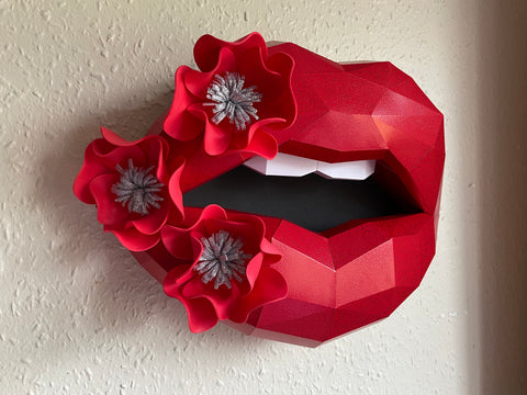 Red Lips 37cm & Flowers Wall Decoration Beauty salon