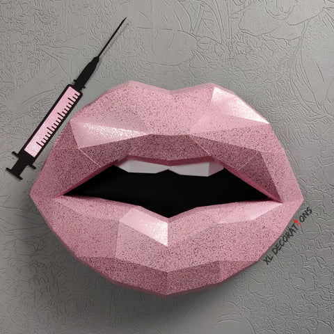 Pink Textured Lips 37cm & Needle 27 cm wide Wall Decoration Beauty salon