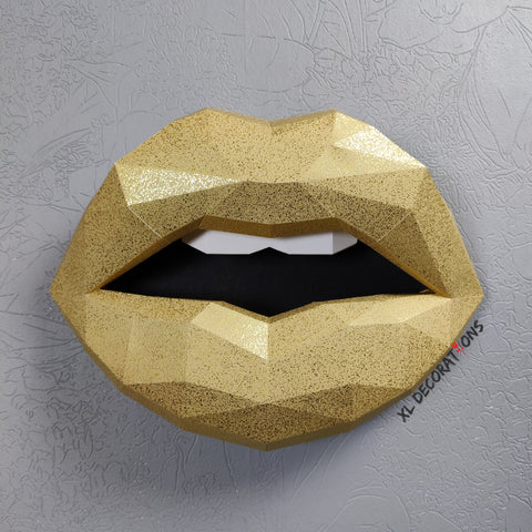 Gold Textured Card Lips 37cm wide Wall Decoration Beauty salon