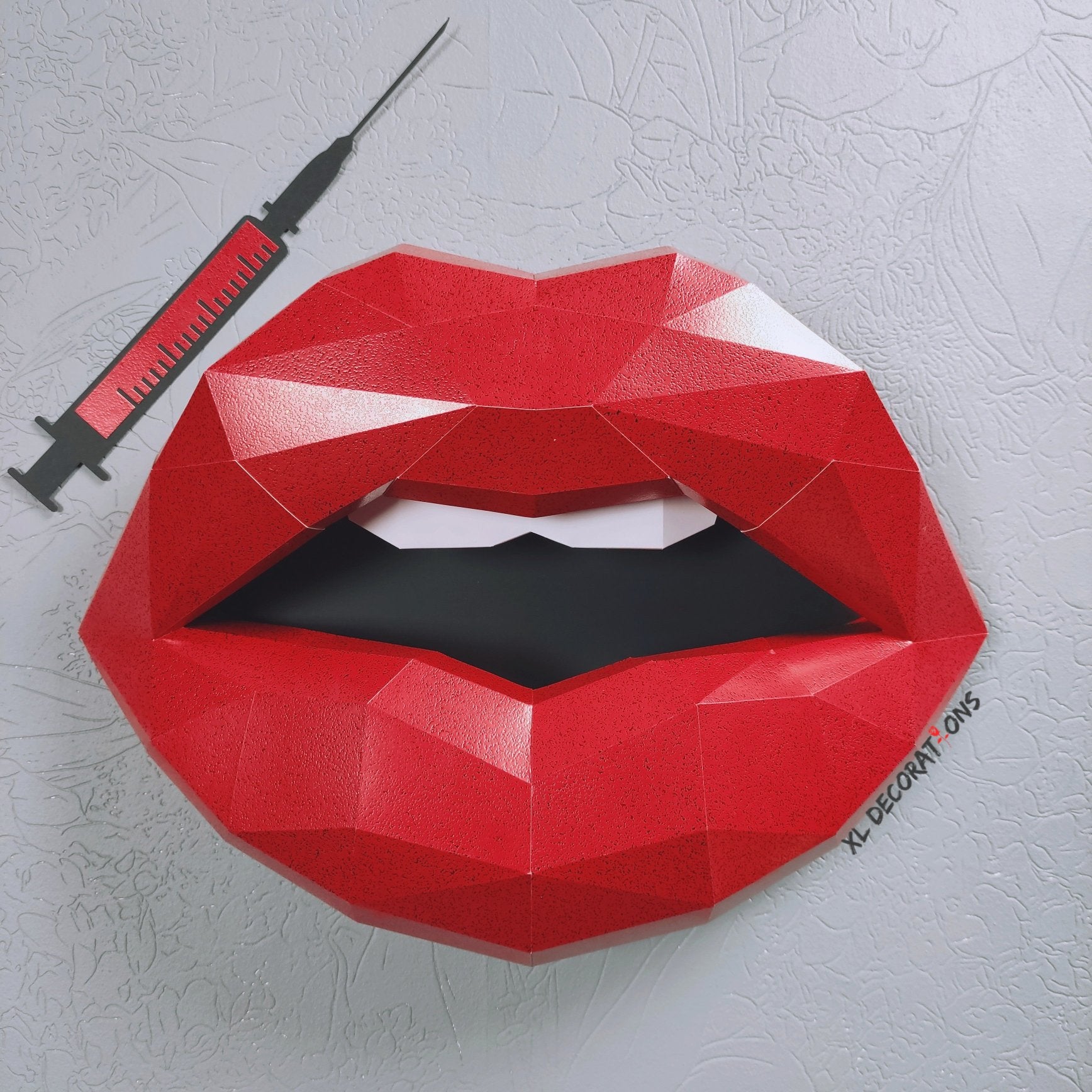 Red Textured Card Lips 37cm & Needle 27 cm wide Wall Decoration Beauty salon