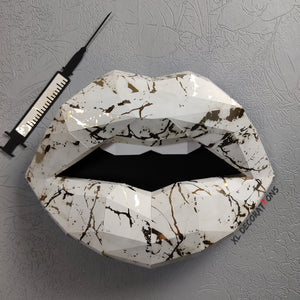 White Marble/Gold Lips 37cm & Needle 27cm wide Wall Decoration