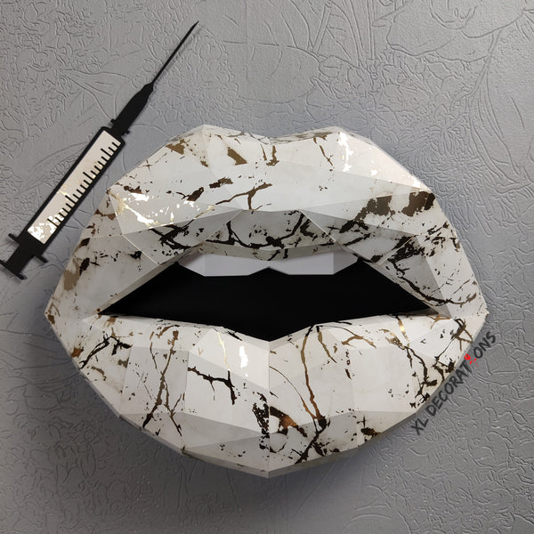 White Marble/Gold Lips 37cm & Needle 27cm wide Wall Decoration