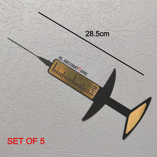 Gold/Black Card Syringe 30cm Wall Decoration Beauty Salon