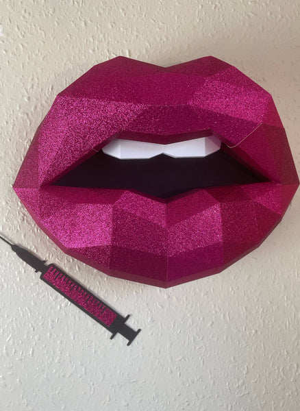 Hot Pink Lips 37cm & Needle 27 cm wide Wall Decoration Beauty salon